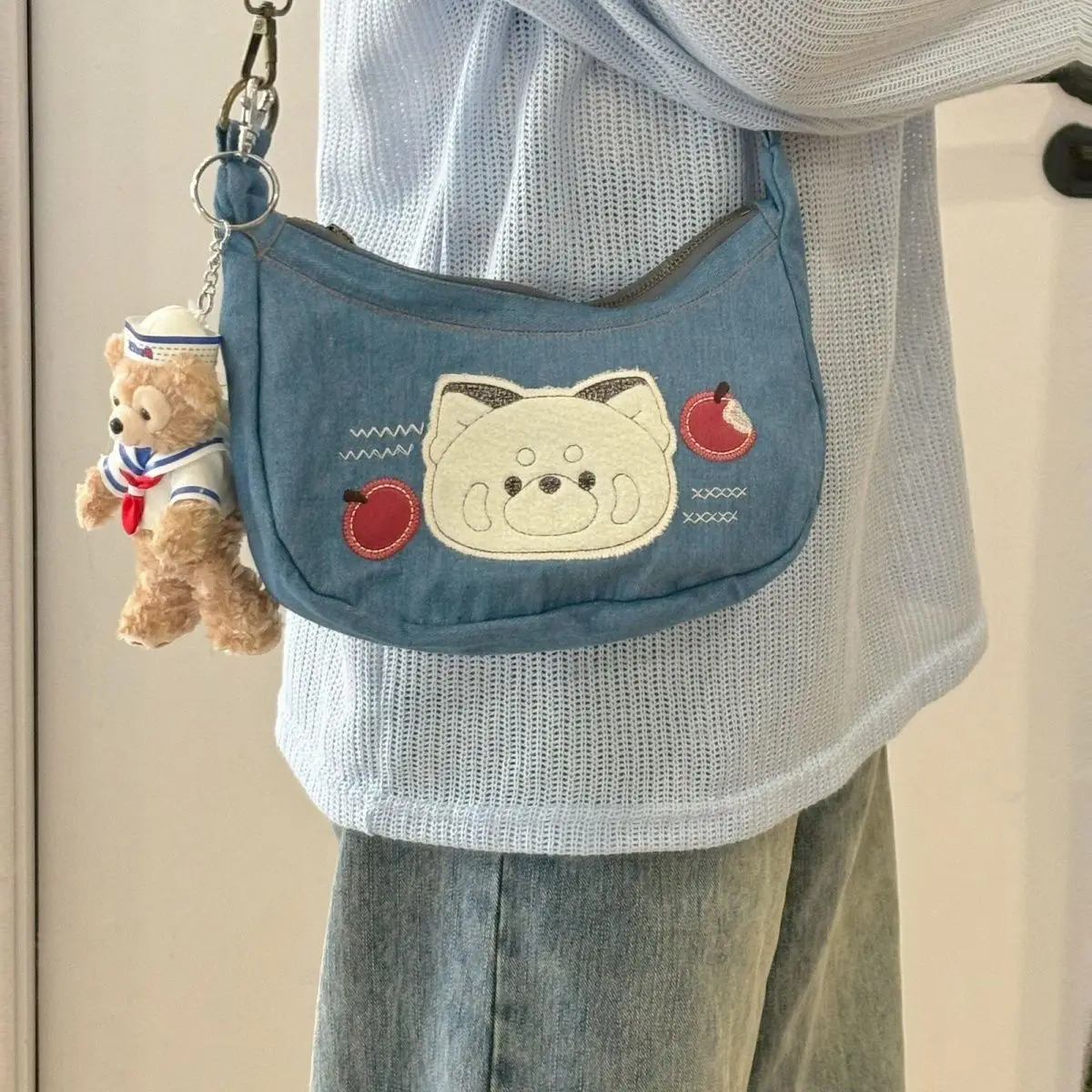 

Джинсовая сумка с милым медвежьим принтом 2025: модная сумка через плечо — менее обычная сумка на весь день для повседневного использования и поездок на работу