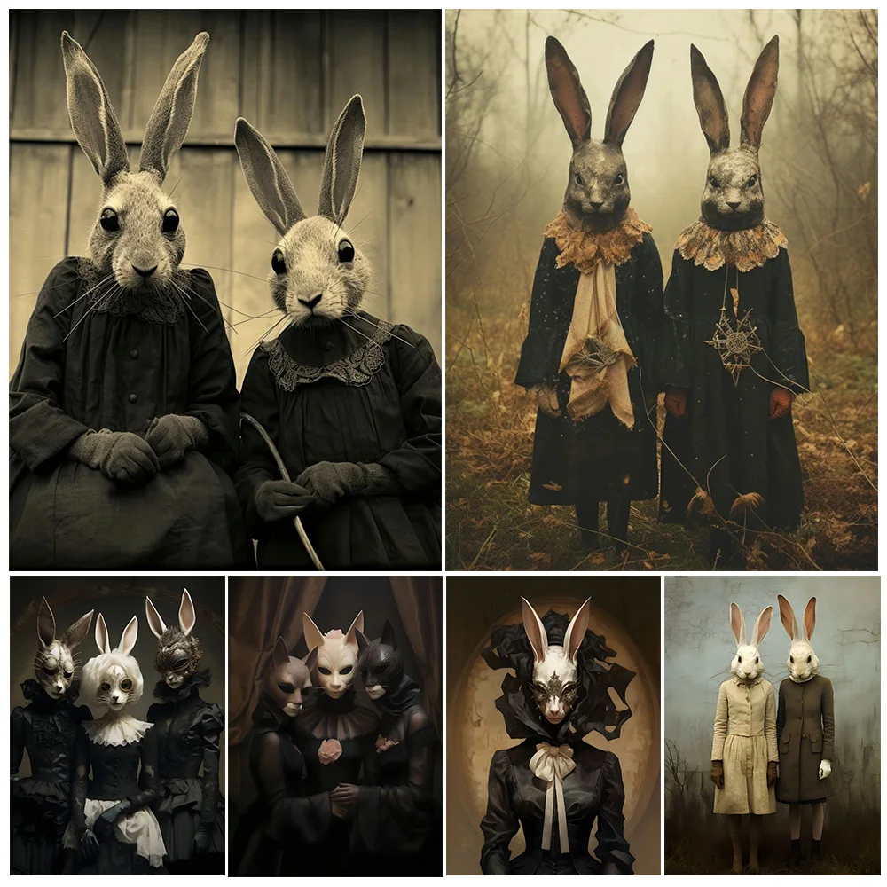Rabbit Cult Of The Forest,Witchcraft Vintage Wall Art Canvas Painting Gothic Occult Pagan Photography Art Poster And Print Decor