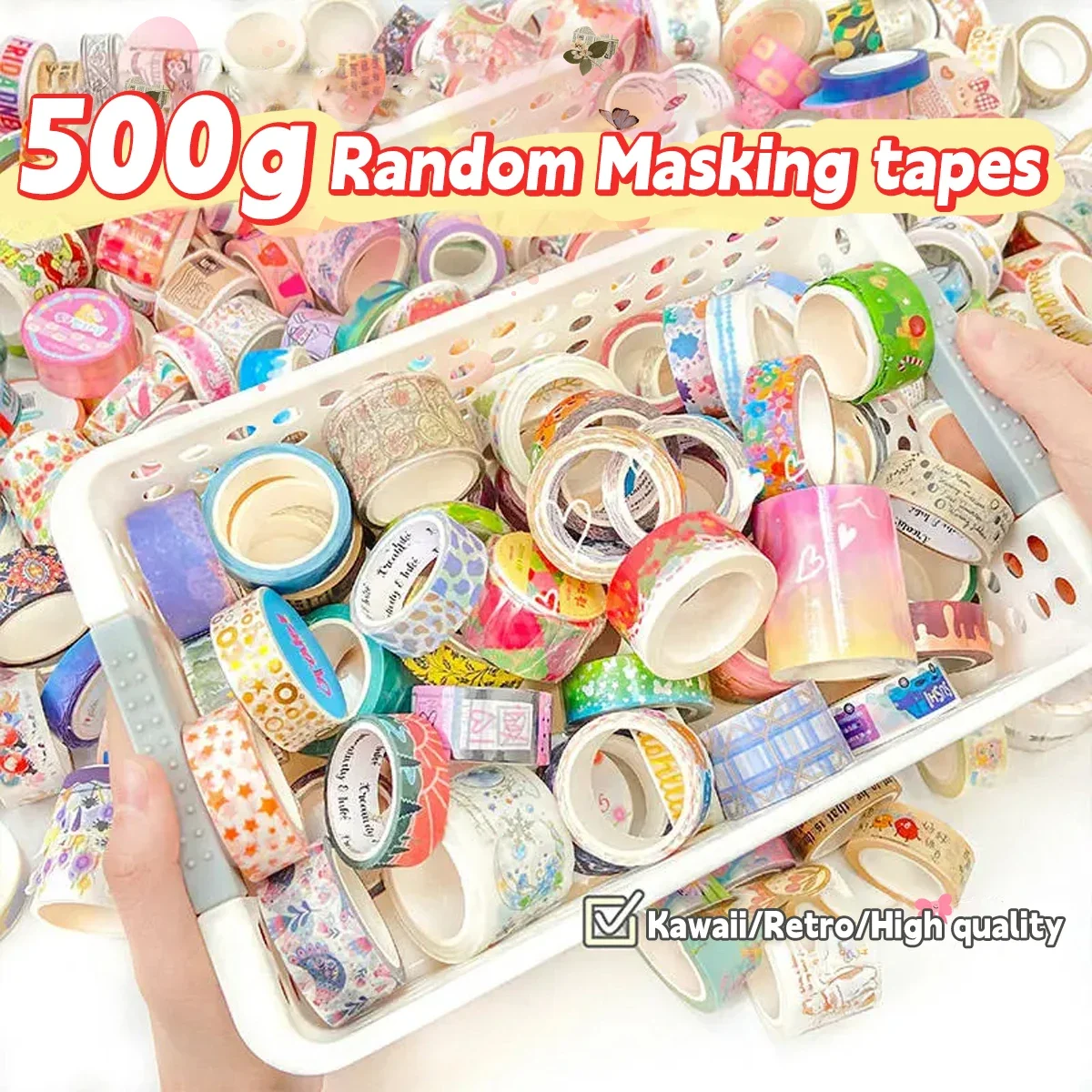 500g 무작위 Washi 테이프 세트 50-60 Pcs 반복 없음 편지지 스티커 접착 마스킹 테이프 Scrapbooking Kawaii 저널 용품
