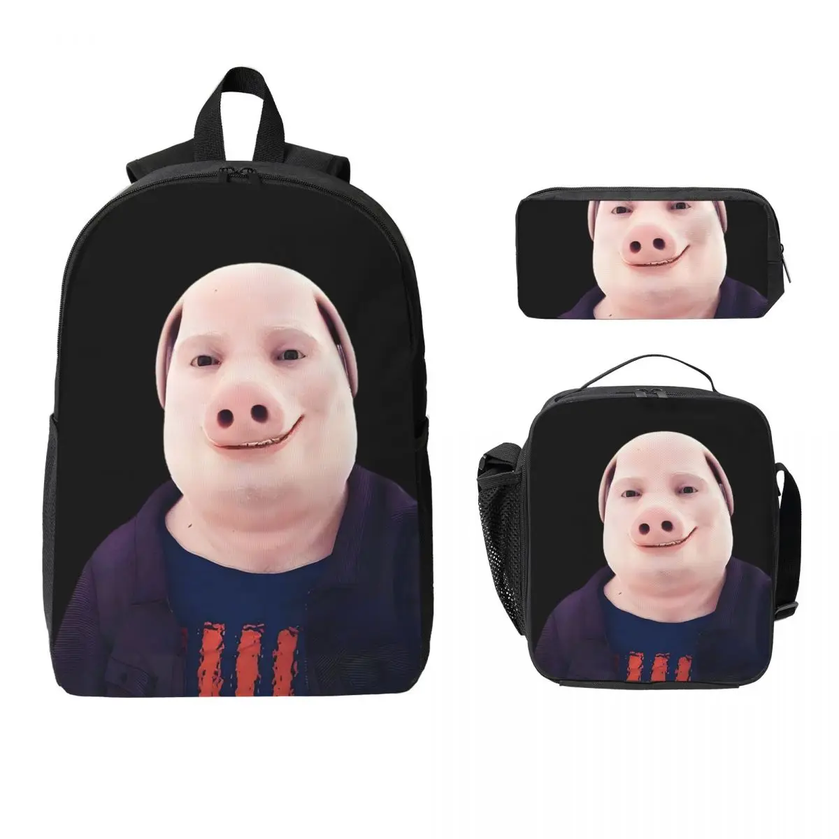 

John Pork Smiling Backpack Student Boys Girls BookBag School Bag Laptop Shoulder Bags 3ps Insulated Lunch Bag Pencil Case