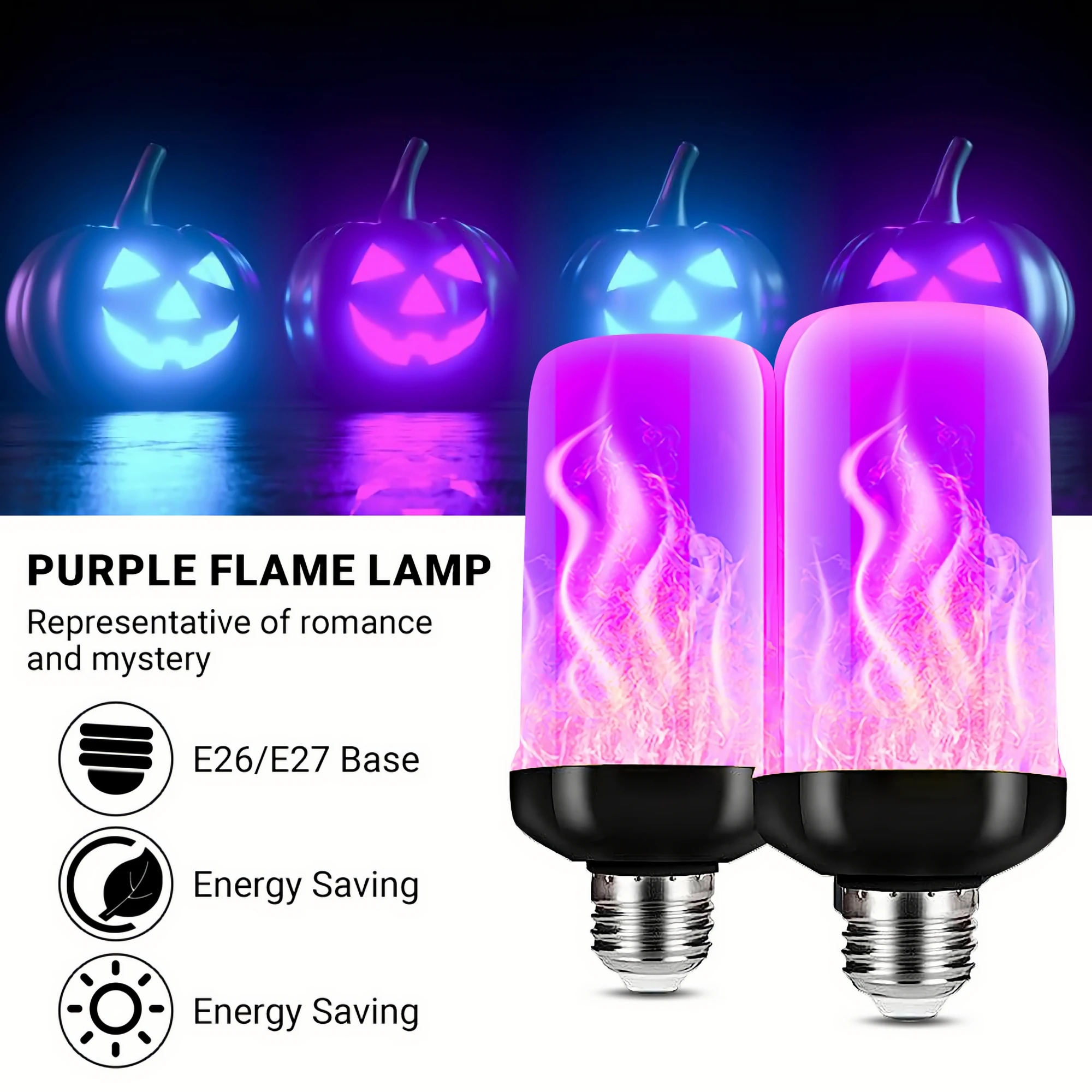 12W E26 LED Dynamic Flame Effect Light Bulbs Multiple Mode Creative Purple Flame Effect Lamp For Bar Hotel Restaurant Party