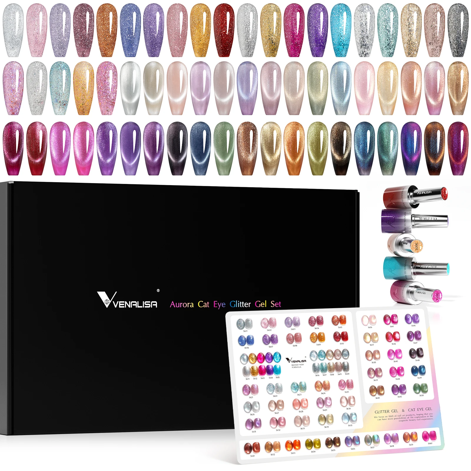 VENALISA 10ML 60 Cores Glitter Cat Eye Gel Esmalte para Unhas UV/LED SoakOff Kit de Manicure DIY Nail Art SEM TPO/HEMA Salão de Beleza