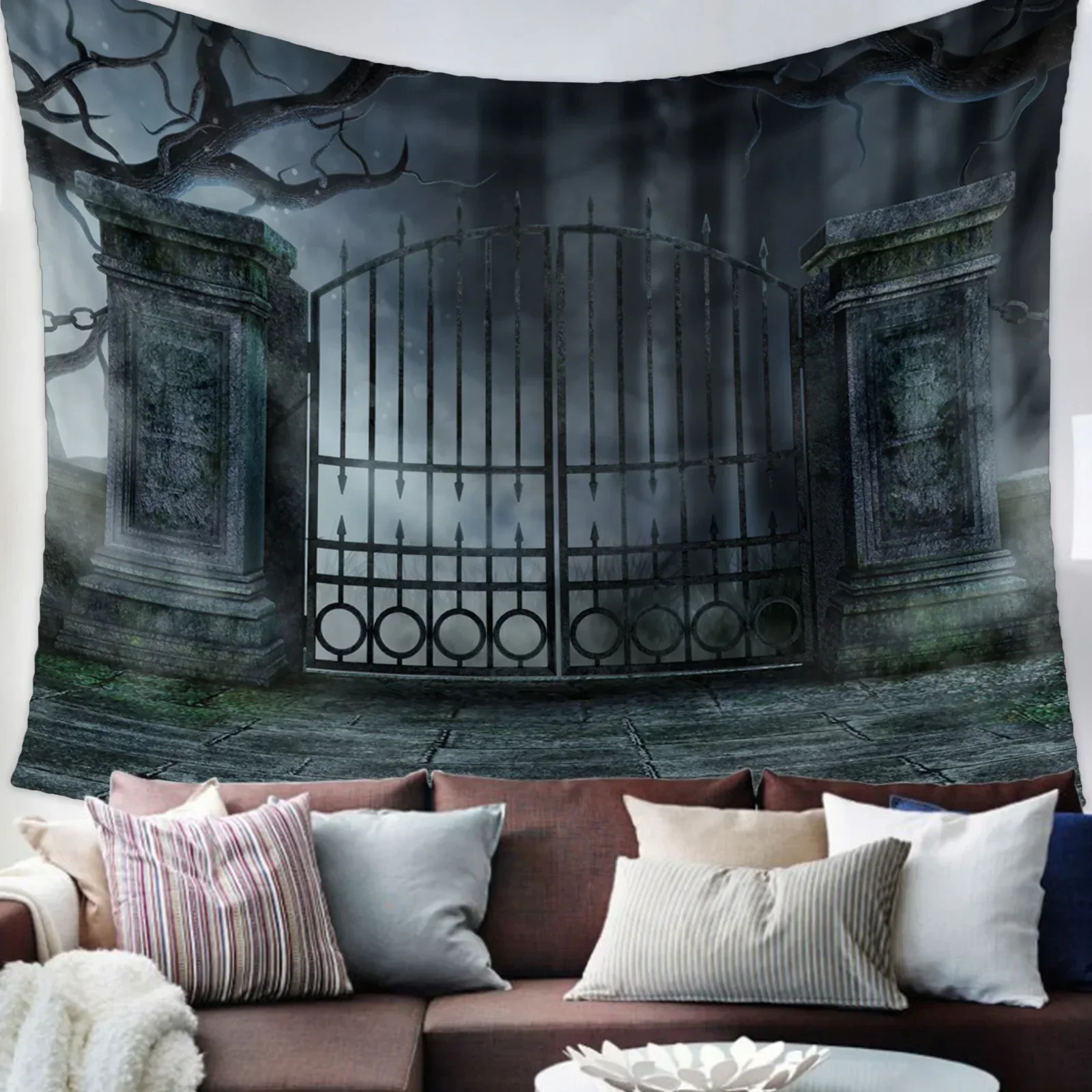 Halloween Gothic Architecture Horror Nights Black Wall Tapestry Holiday Cemetery Home Decor Large Wall Hanging Tapestry Backdrop