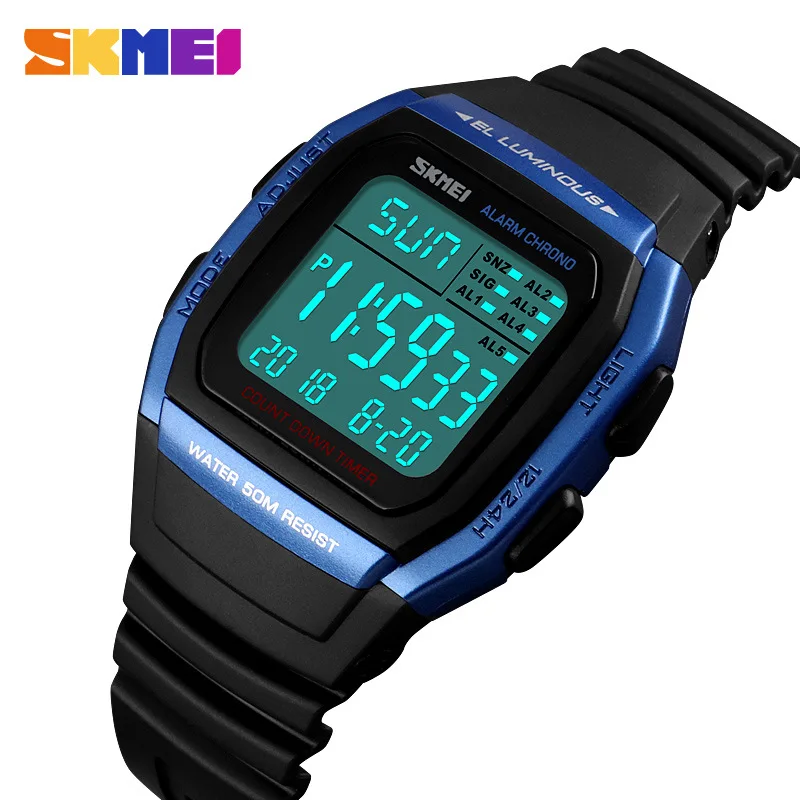 Skmei Outdoor Sports 5 Groups Alarm Clock Waterproof Electronic Watch Multi-Function Double Time Countdown Student Watch Men