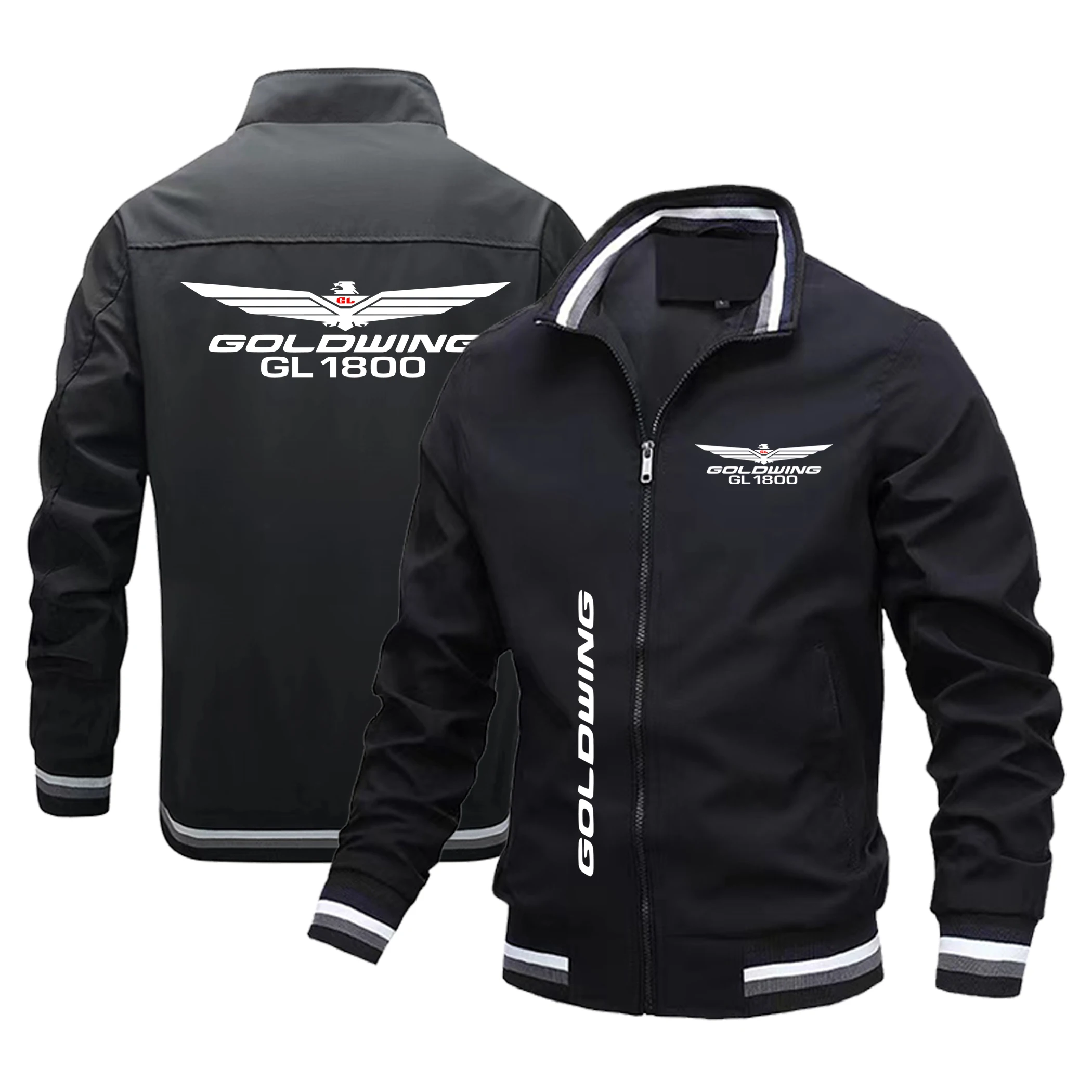 Lente En Herfst Newhonda Rood Gouden Vleugels Gl1800 Bikerjack, Pilot Mode Windjack Trendy Honkbalpak Heren Moto Logo