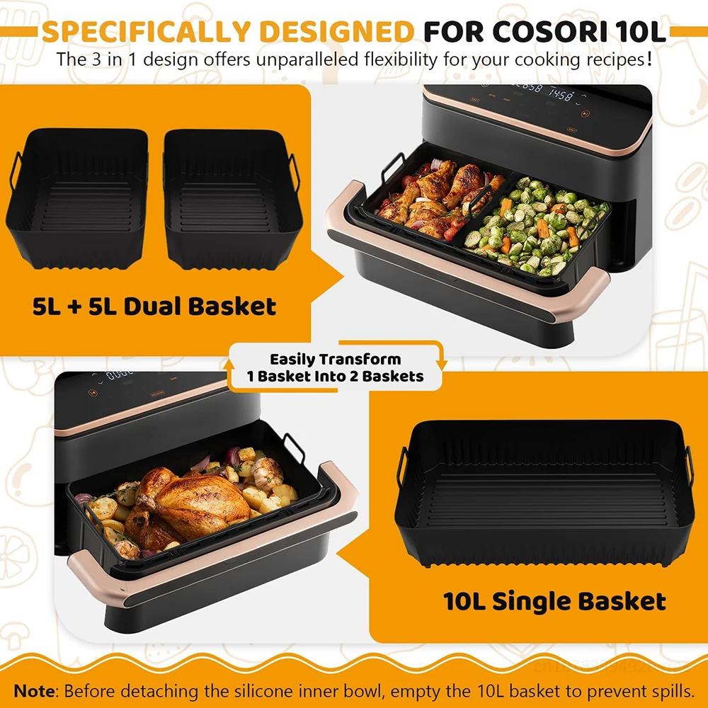 Moule en Silicone pour friteuse à Air chaud Cosori Twinfry 10L-insertion de friteuse à Air accessoires de friteuse à Air réutilisables de qualité alimentaire pour Cosori 10L