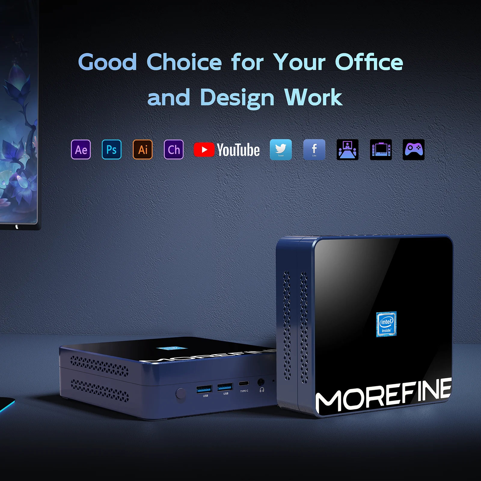 MOREFINE M9S Mini-pc 12e generatie Alder Lake N305 (tot 3,8 GHz), mini-desktopcomputers 16 GB DDR5 RAM 1 TB NVMe SSD Mini-pc-gamer