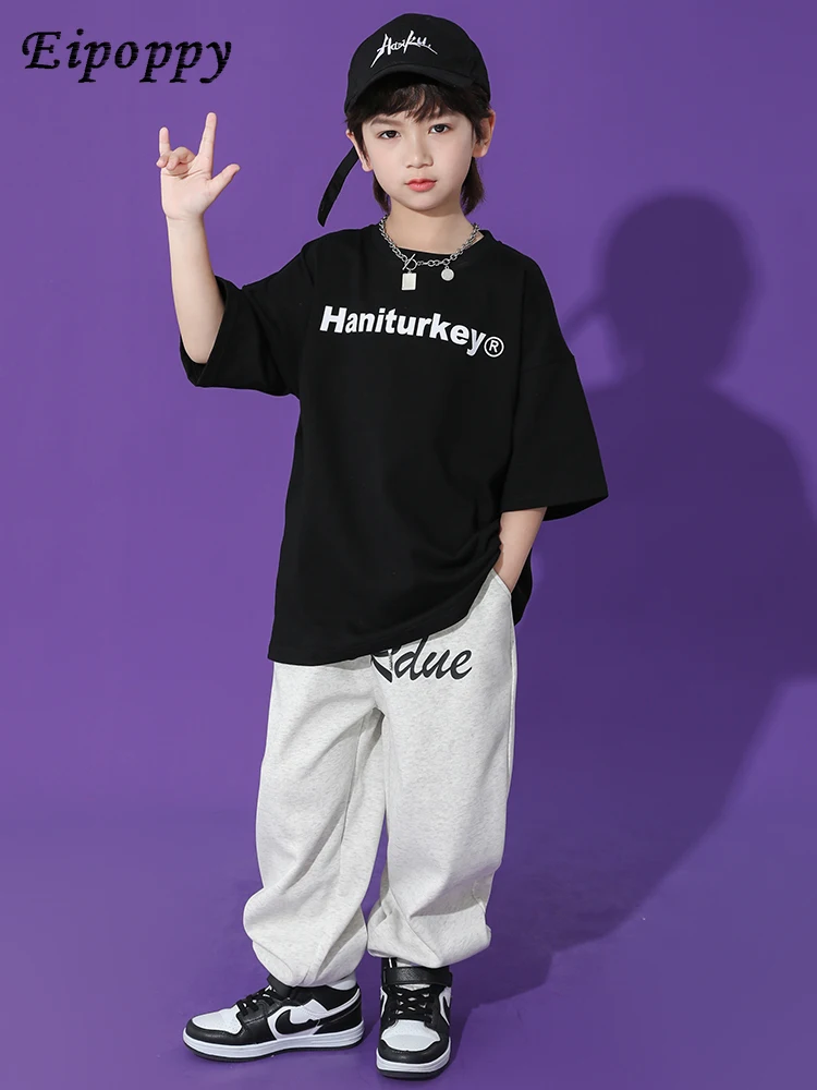 بدلة رقص للأطفال بأكمام قصيرة ، ملابس عصرية للأولاد و الفتيات ، زي هيب هوب