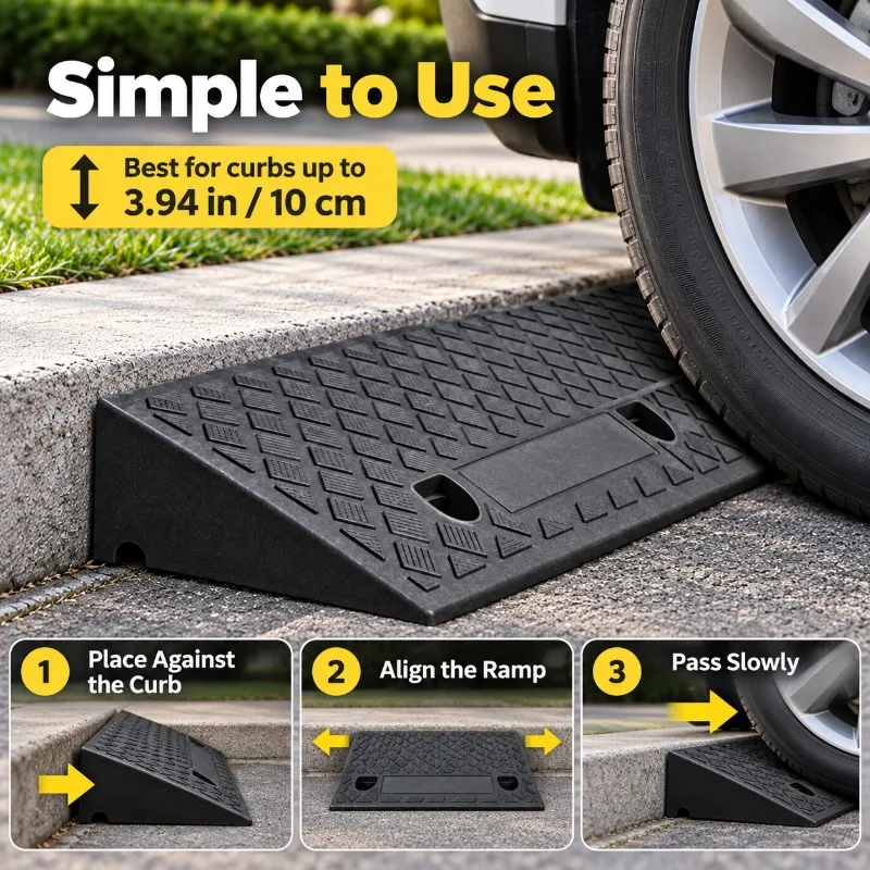 1/2PCS 10CM Plastic Curb Ramp Non-Slip Threshold Ramp for Car Bicycle Wheelchair Garage Driveway Smooth Transition Portable