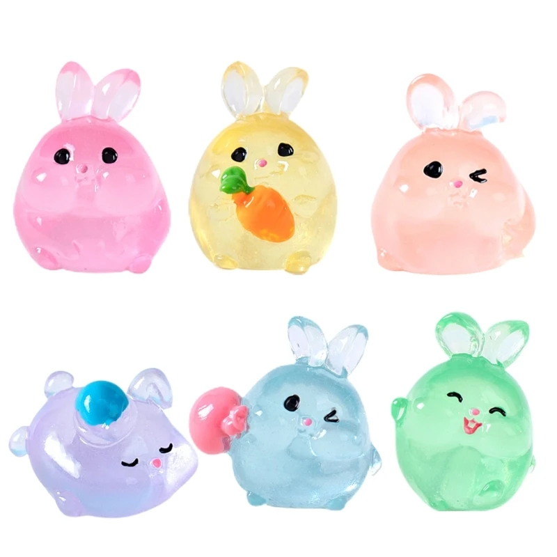 6 Piece Resin Rabbit Figurine Set with Glow Feature Miniatures Rabbit Ornament for Bedroom, Living Room, Study Dropsale