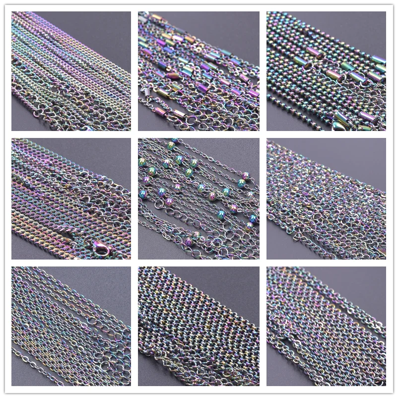 1/5/10pcs/Lot 40+5cm Stainless Steel Chains For Women Men Accessories Rainbow Necklace Fashion Chains Jewelry On The Neck Choker