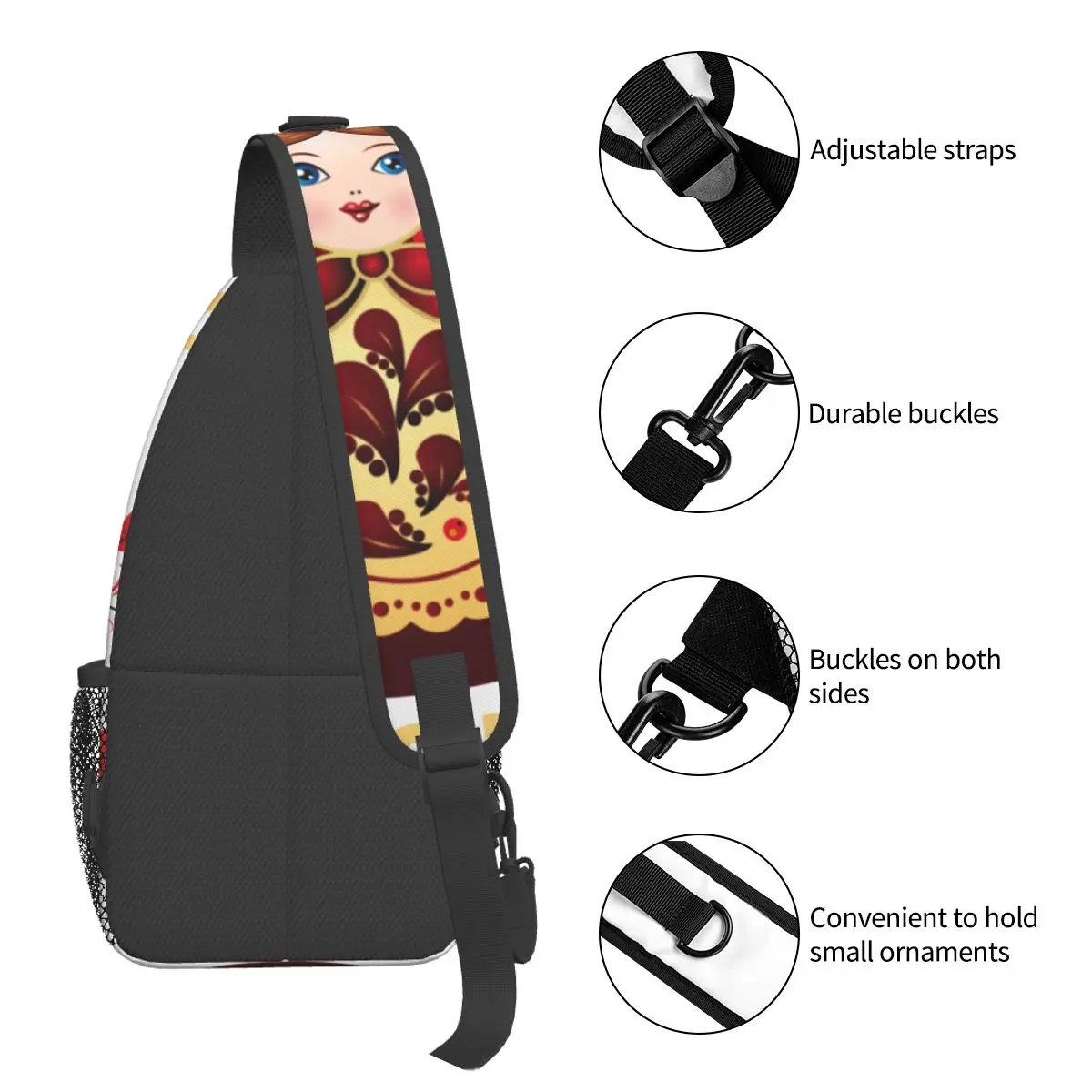 Matryoshka Doll Russian Sling Bags Chest Crossbody Shoulder Backpack Outdoor Hiking Daypacks Khokhloma Fashion Bags