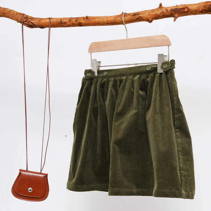 Retro Cord-Minirock mit hoher Taille für Mädchen, Frühlingsneuheit, verstellbare Knöpfe, elastische Taille, locker sitzende Kinderröcke, Mädchen-Winterkleidung – Detail 8