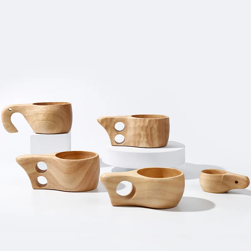 50Pcs Wooden Cup Camping Cup Nordic Style Handmade Natural, Portable Wood Mug Drinking Cup for Coffee, Tea and Milk