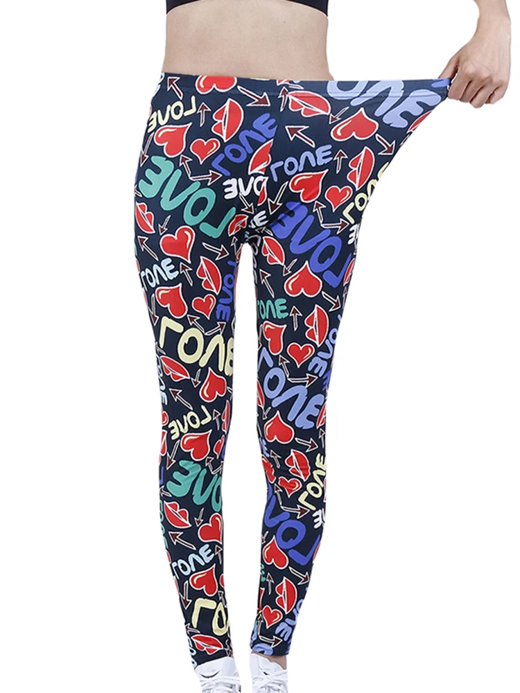 YSDNCHI legginsy gorące damskie kolorowe litery style druku Fashion Lady obcisłe legginsy rozciągliwe Fitness wysokie elastyczne spodnie