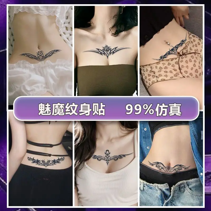 

Black Succubus Tattoos for Women Abdomen Sexy Art Tattoo Sticker Set Waterproof Fake Tattoo Lasting Wings Temporary Tattoo