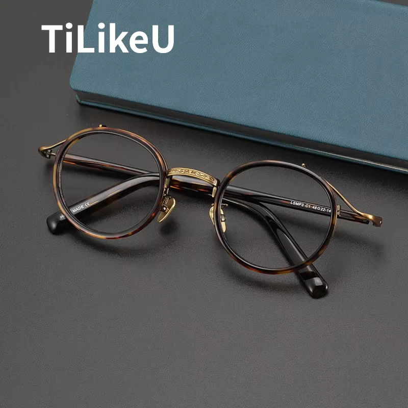 

Japanese Large Size Handmade Titanium Acetate Round Eyeglasses Frame Men Retro Butterfly Frames Prescription Glasses for Women