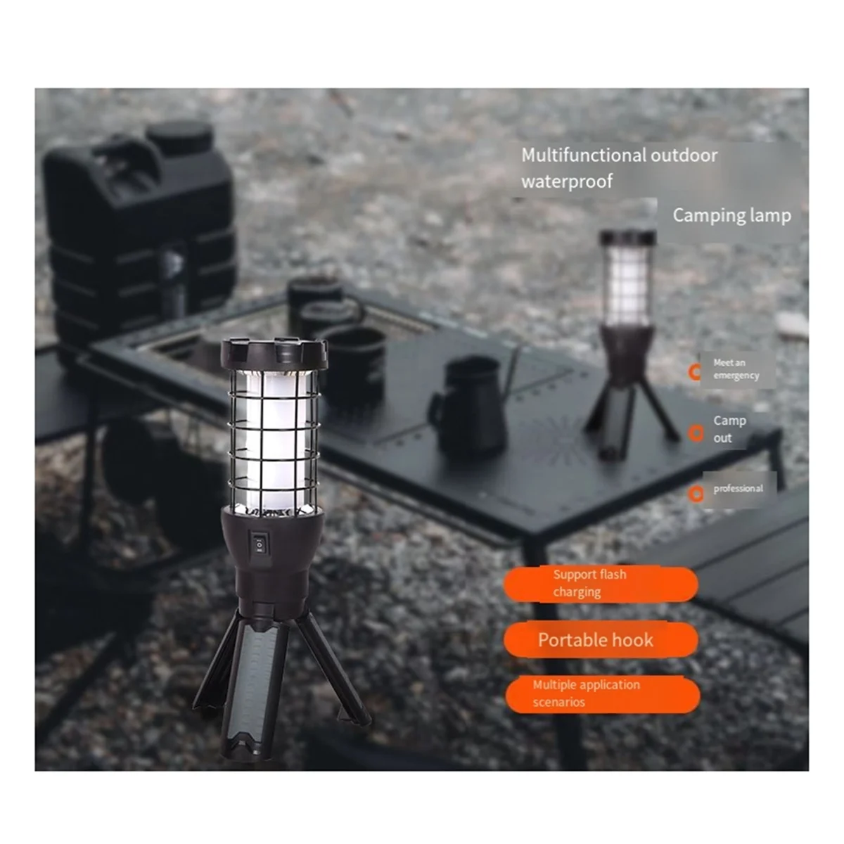 Lampa robocza LED na statywie DW-Grip, lampa z uchwytem kempingowym na zewnątrz, składane nogi, awaryjne i przydrożne