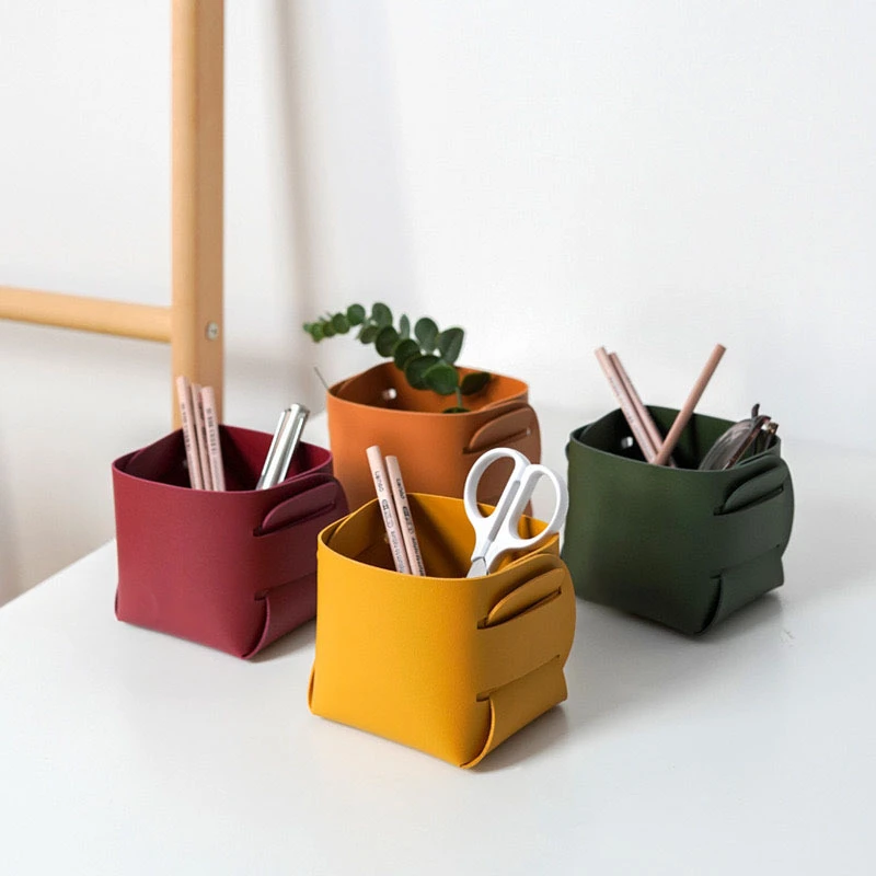 1pc Nordic Instagram Home Xuan Guang Office Desk Leather Storage Bucket, Miscellaneous Storage Box, Pen Holder