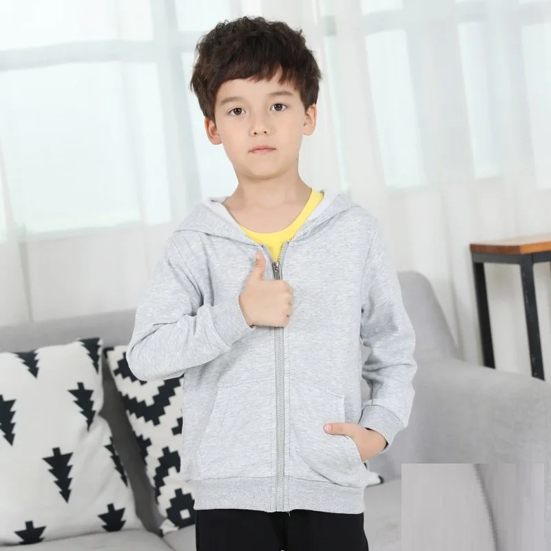 Fleece Unisex School Kids Plain Hoodie Zip Tracksuit Hooded Jogging Girls Jumper Boys Sweatshirt Child Work Coat Top 2-11 Years