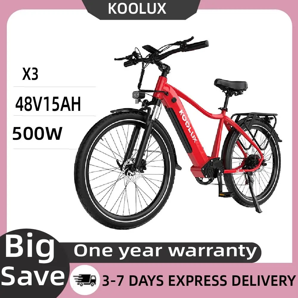 Vélo électrique adulte KOOLUX X3 E-City, 500W, batterie 48V15Ah, pneus 26 pouces, vélo électrique pour trajets urbains