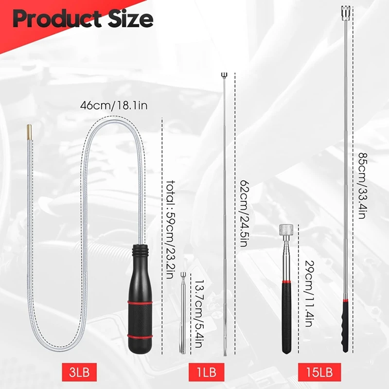 Набор телескопических магнитов для захвата, 3 шт. в упаковке, выдвижные магнитные инструменты для захвата и гибкие Пружинные магнитные палочки для извлечения