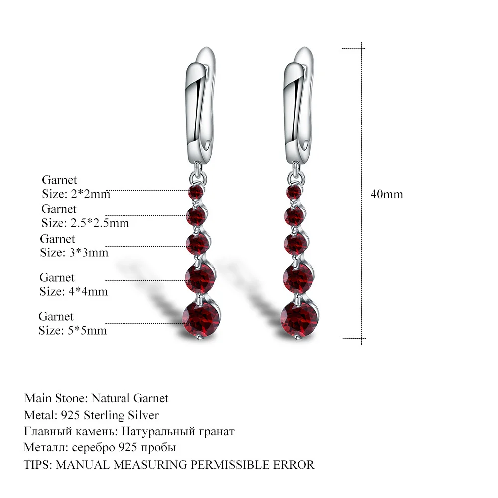 Luxury brand genuine real jewels Stylish 925 Sterling Silver Plated 18k Gold Live Broadcast Natural Garnet Medium Long Style Ear