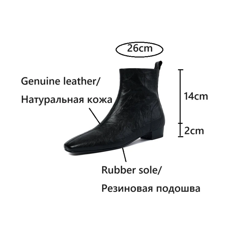 NEW Autumn Women Boots Gnueine Leather Shoes for Women Square Toe Low Heel Shoes Black Zipper Ankle Boots Handmade Modern Boots