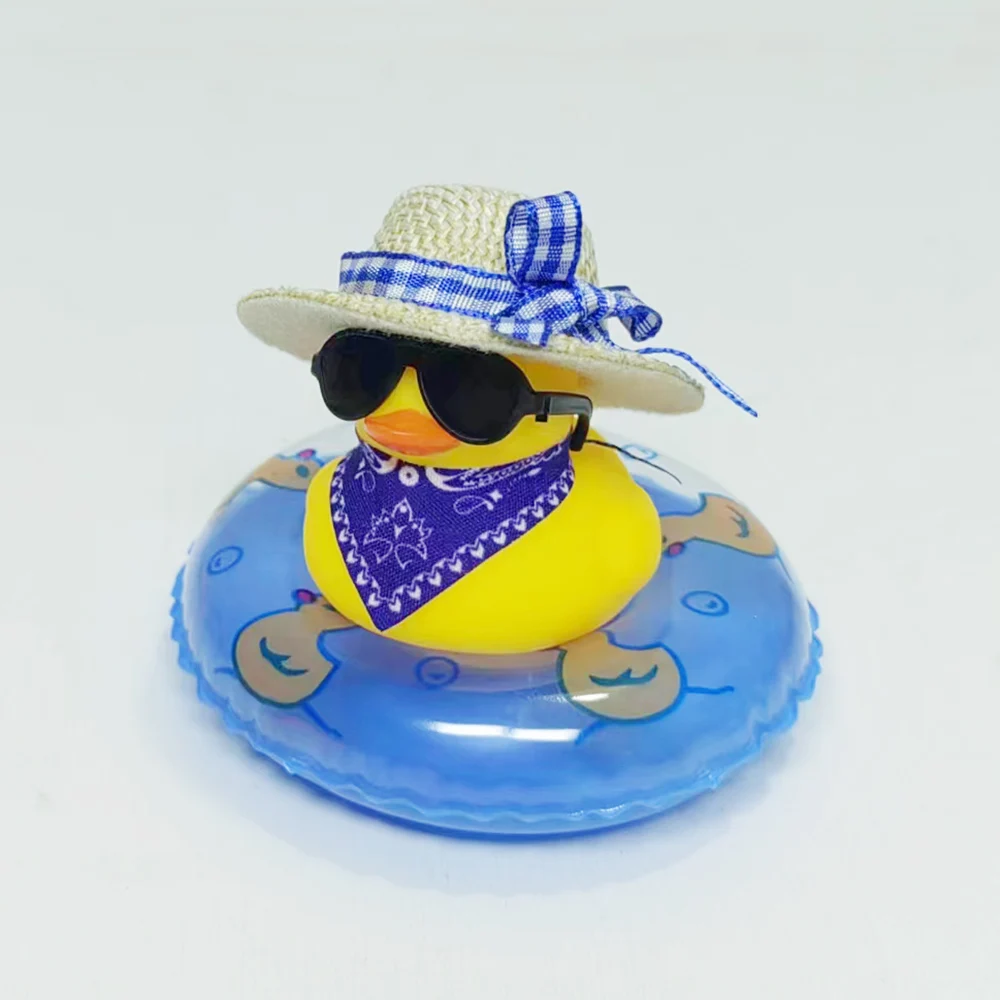 Cool Car Cowboy Duck Office Car Dashboard Decoration with Scarf Mini Swim Ring Cowboy Hat and Sunglasses Rubber Duck Toy Gift