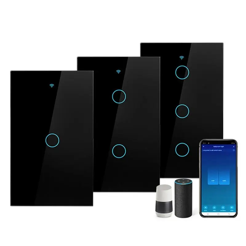 A36T-Tuya US Plug Wifi Smart Wall Switch No Neutral Wire Touch Sensor LED Light Switches Smart Home Alexa Google