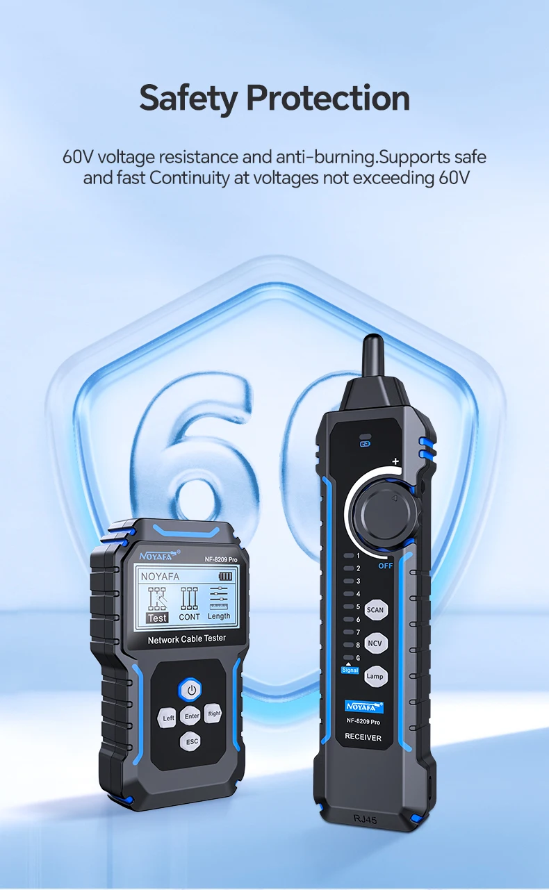 NOYAFA NF-8209Pro Netzwerkkabel-Tester und -Ortungsgerät mit Längenmessung, POE-Protokoll, Flash-Test, RJ45-Stecker-Scan und Kabel-Tracking – Detail 2