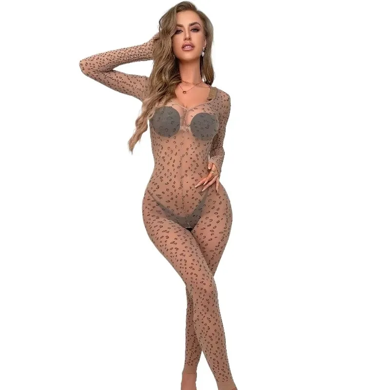 

Leopard Skin Color Uniform Sexy Lingerie Sexy Jumpsuit Stockings Passionate Temptation Open Perspective Erotic Jumpsuit