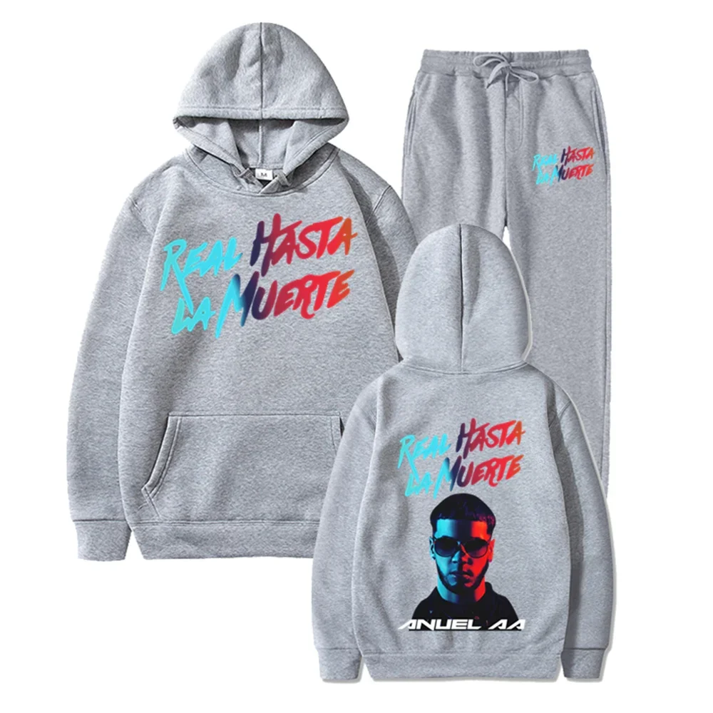 New Anuel AA Printed hoodies Two Piece Set Sweatshirt Real Hasta La Muerte Casual Fashion Men Women Clothing Anime Hoodie Suit