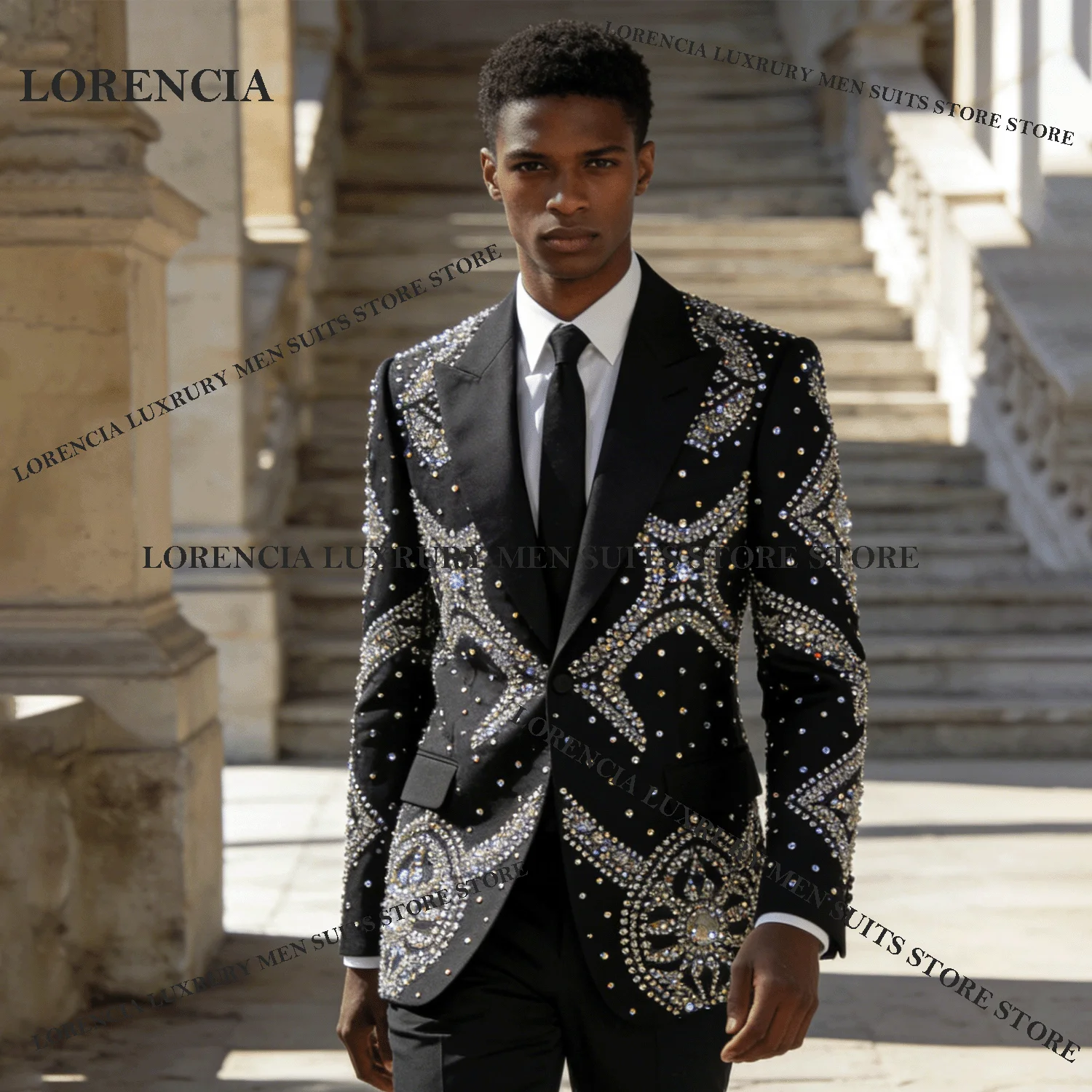 

Exquisite Men Diamond Design Suits Customized Glitter Wedding Tuxedos Sparkle Slim Ropa hombre 2 Pieces Sets Groom Male Blazers