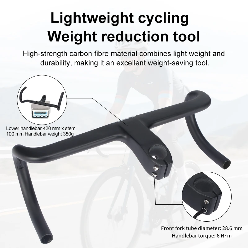 ALANERA Full Carbon Road Integrated T800 Handlebar Ultralight Road Bike Handlebar 28.6mm Racing Bent Bar, Bicycle Accessories - Image 4