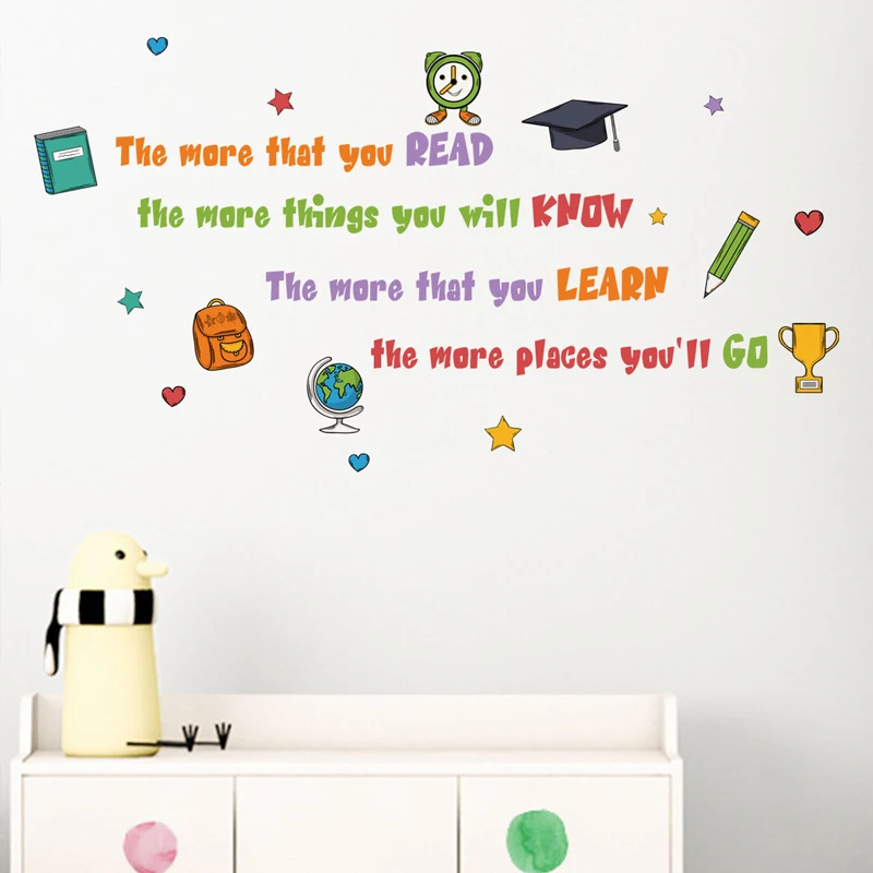 1pc Wallpapers Slogan Graphic  Learn Inspirational Slogans Wall Stickers For Children Read And Learn For Study For Home Art