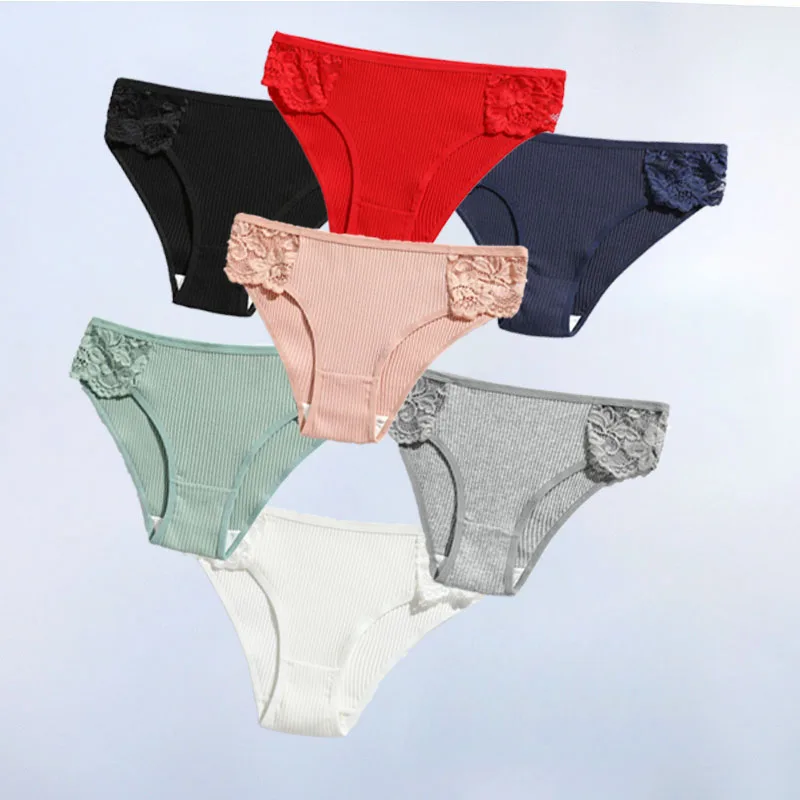 

7pcs women cotton Seamless Underwear Breathable Thongs Solid color low waist lace G-Strings