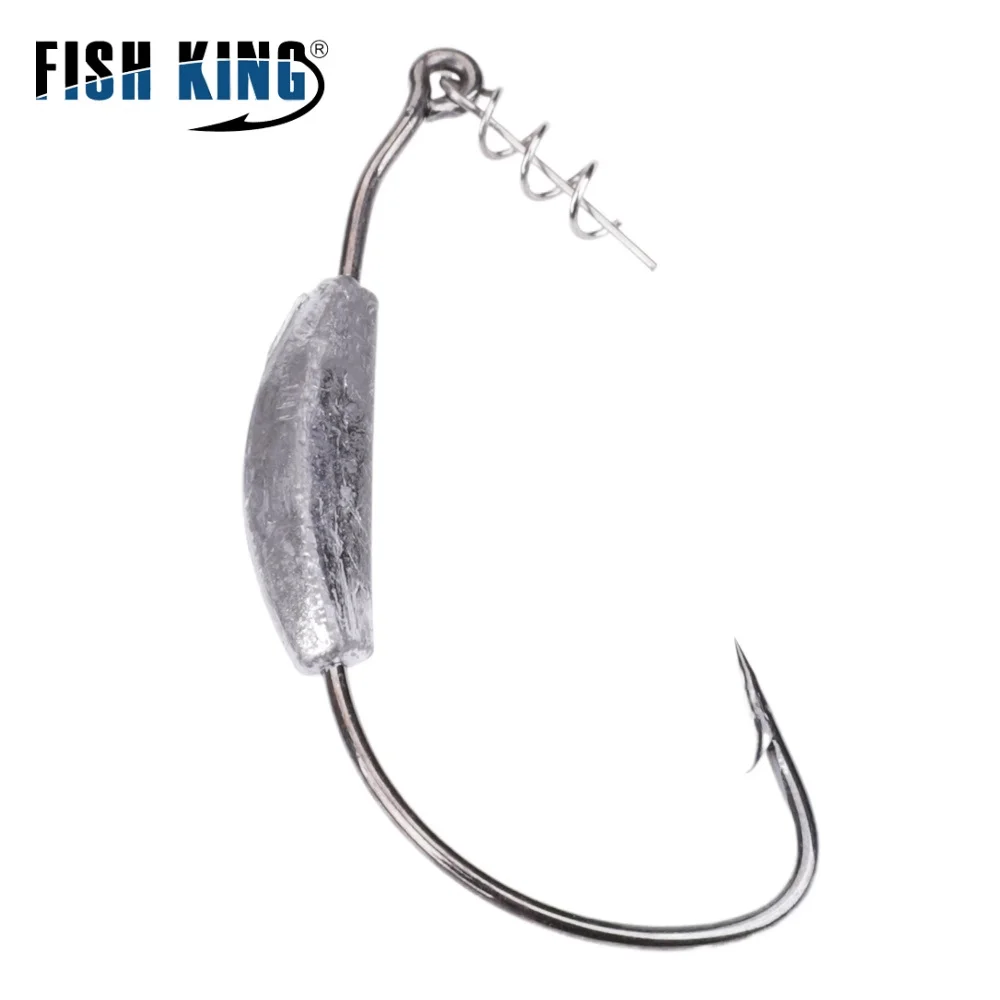 

FISH KING 5pcs Jig Head Crank Hook With Lead 2g 3g 4g 5g 7g Soft Lure Hook Offset Texas Barbed Fishing Hooks Tackle 1/0#-5/0#