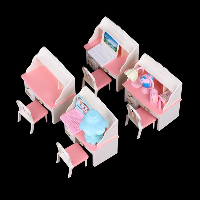 1/6 Doll Play Dollhouse Furniture Set Desk Lamp Laptop Chair Accessory