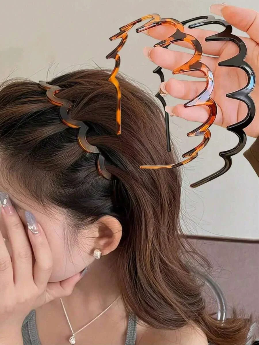 

Korean Brown Resin Wave Toothed Headband For Women Girls Fashion Hair Comb Zigzag Band Notched Headband Hair Accessories