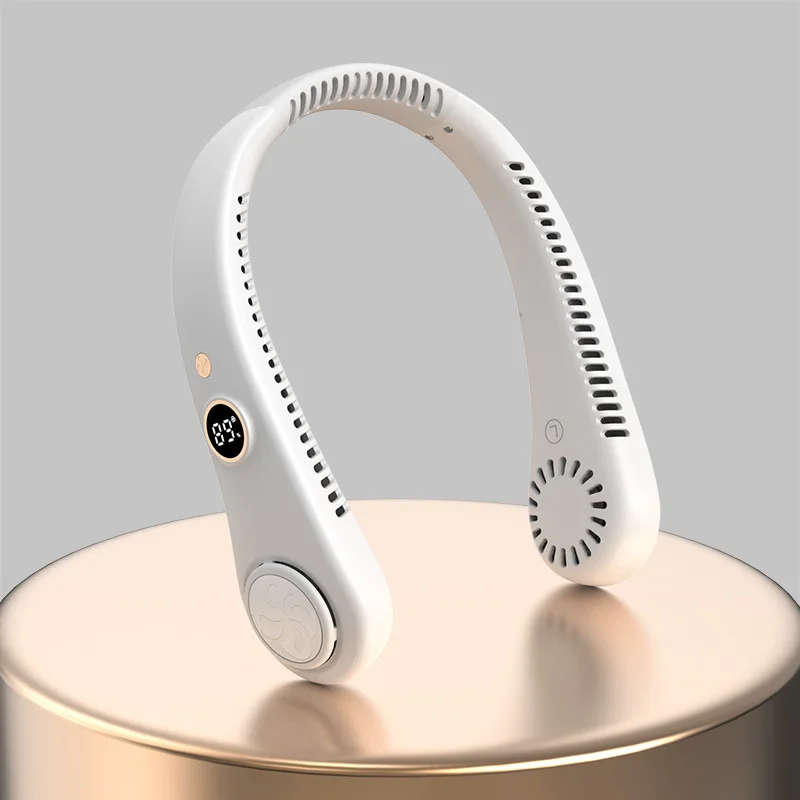 Leaveless Hanging Neck Fan USB Rechargeable Outdoor Mini Student Portable Five Level Digital Display Hanging Neck Small Fan