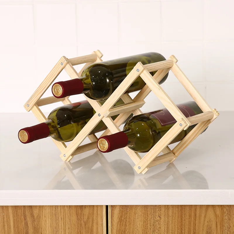 3-10 Bottles Wooden Wine Rack Collapsible Wine Holders Bar Shelf Organizer Retro Wine Cabinet Red Wine Bottle Display Rack