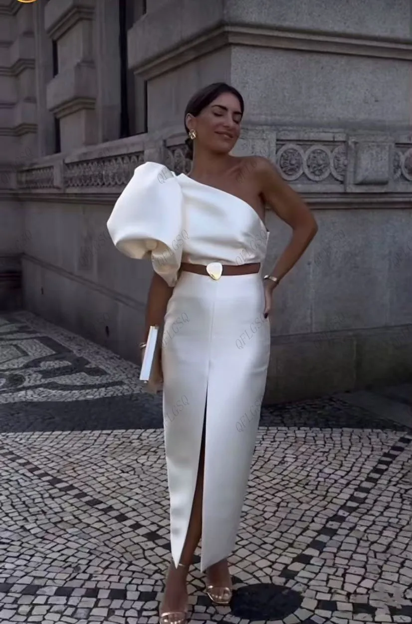 Robe de soirée longue en Satin pour femmes, Couture, fendue sur le devant, asymétrique épaule dénudée, robe formelle élégante, nouvelle collection