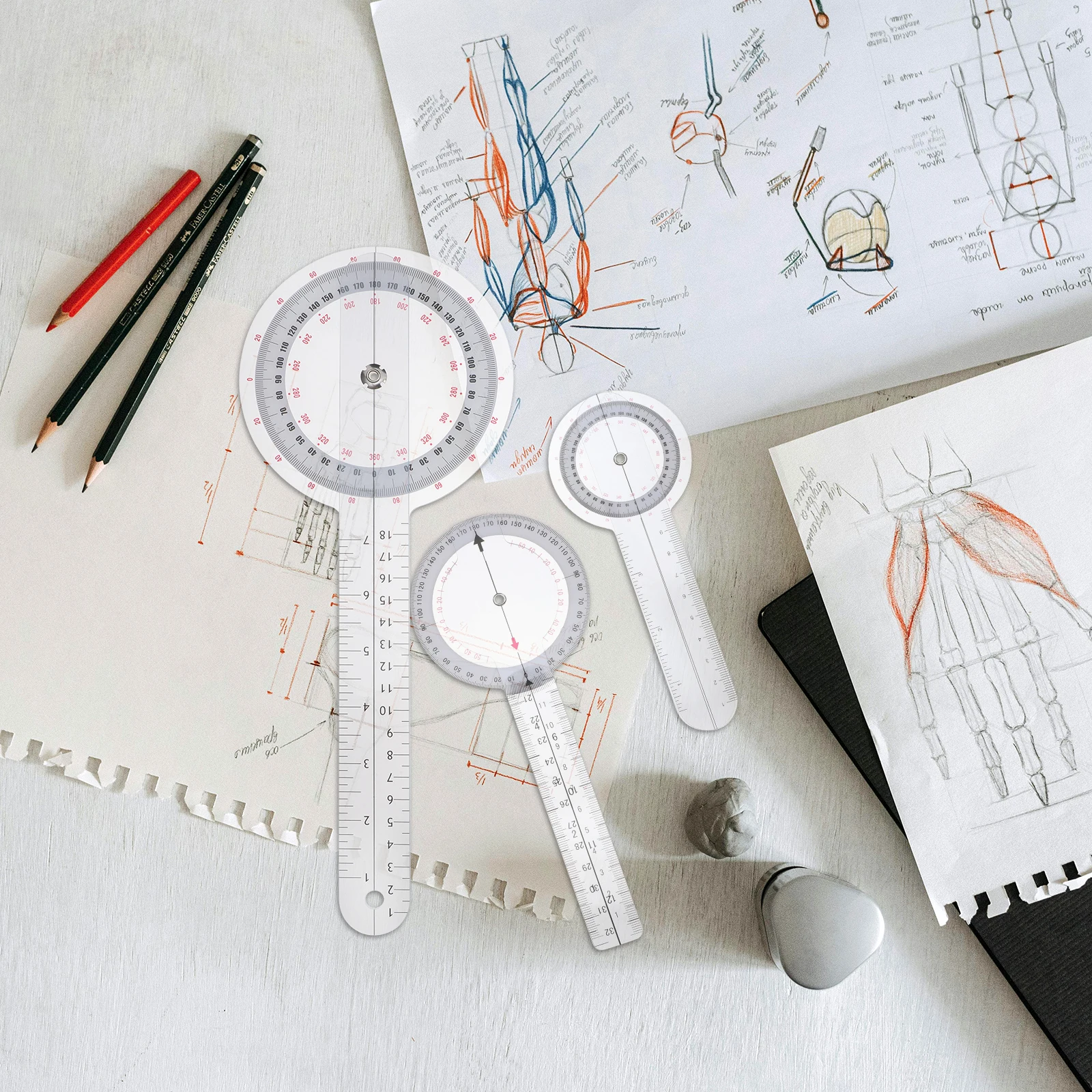 

3pcs Angle Goniometer Set Medical Grade Plastic Precision Measuring Rotating Transparent Multifunctional Portable Charting