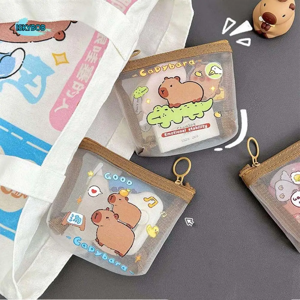 

Cartoon Capybara Card Bag Lipstick Cosmetic Bag Change Storage Bag Clear Mesh Bag Small Item Bag Data Cable Storage Bag