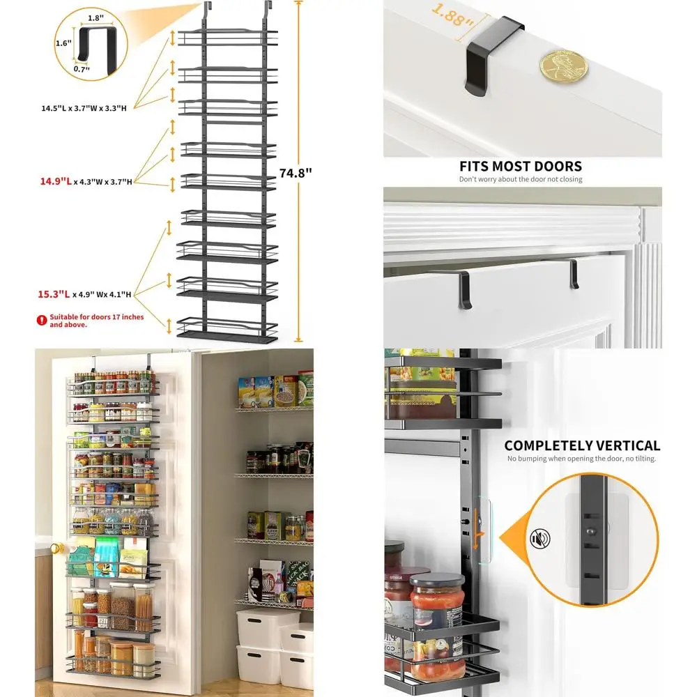 

9-уровневый дверной органайзер для кладовой, черный, решение для хранения на кухне и дома для специй и приправ