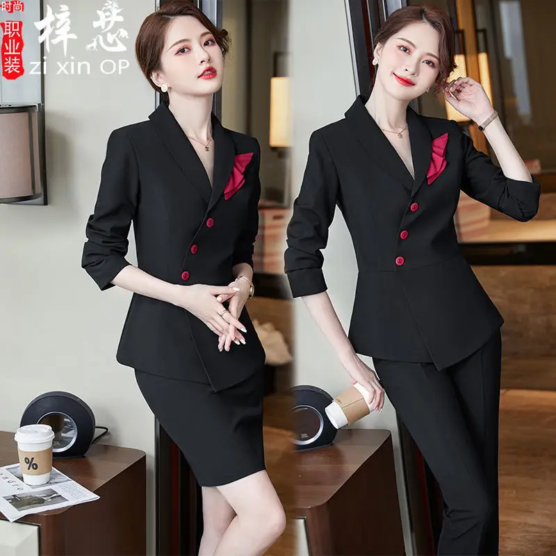 Long Sleeve Professional Suit Set for Women Spring and Autumn Business Suit Two-Piece Fashion Workwear Formal Uniform with Pants