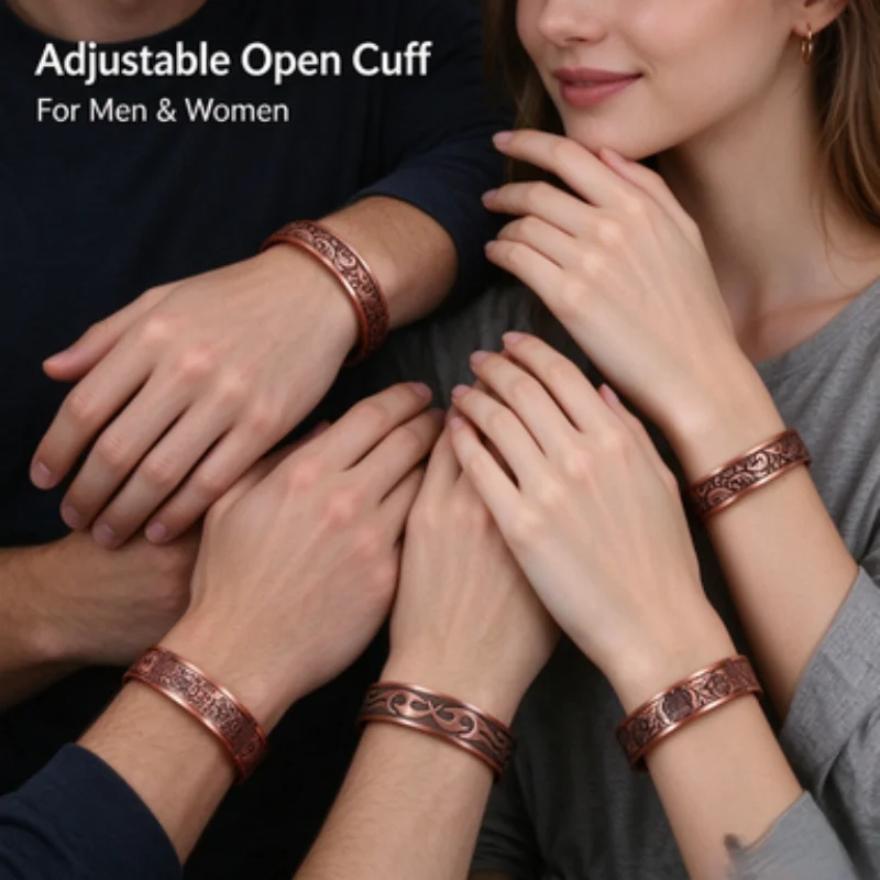 Retro Floral Wave Totem Pattern Open Cuff Bangle Pack, Red Bronze Tone Zinc Alloy Adjustable Wristband, Multi Style Hand Jewelry