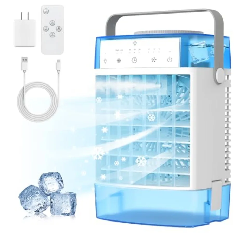 

Portable Air Conditioners, 1000ml Portable AC Unit with Remote Control, Powerful 3 Speeds 7 Colors LED Evaporative Air Cooler w