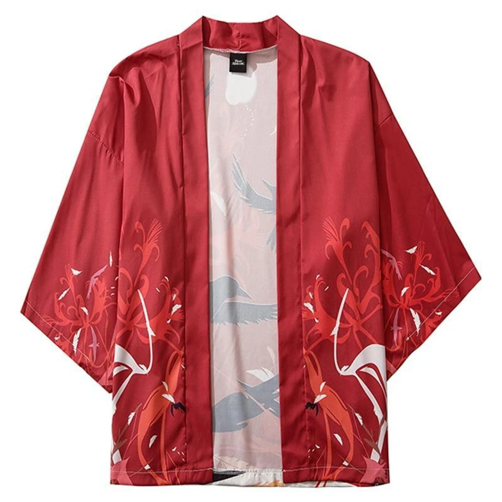 Evil Crow Print Japanese Kimono Fashion New Men's Three-quarter Sleeve Cardigan Casual Comfortable Men's Tops Loose Men's Cardig